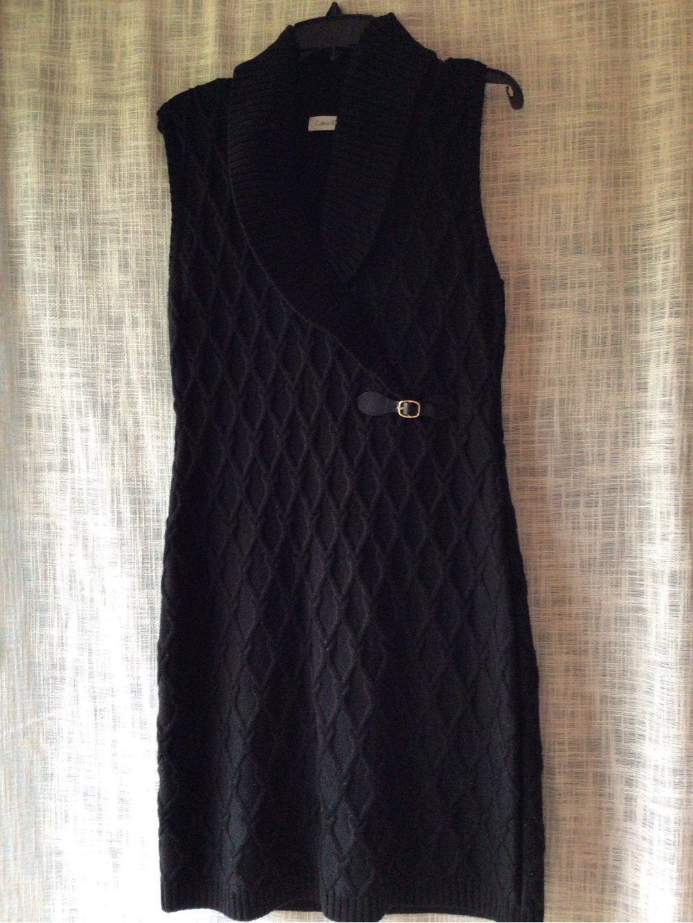 Calvin Klein Black Sleeveless Cable-Knit Wrap Midi Dress